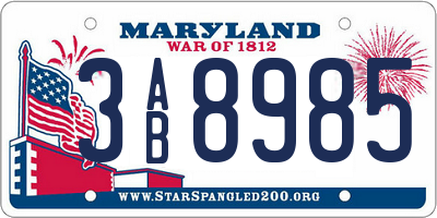 MD license plate 3AB8985