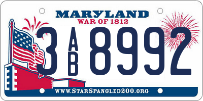 MD license plate 3AB8992