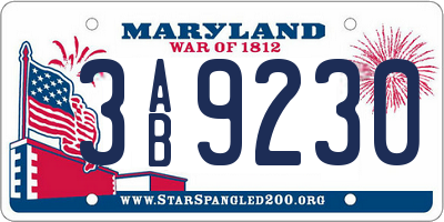 MD license plate 3AB9230