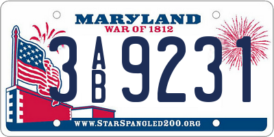 MD license plate 3AB9231