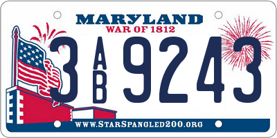 MD license plate 3AB9243