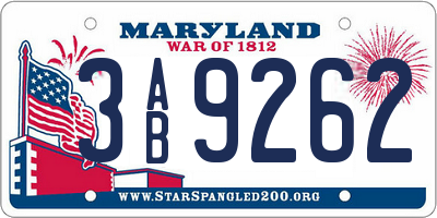 MD license plate 3AB9262