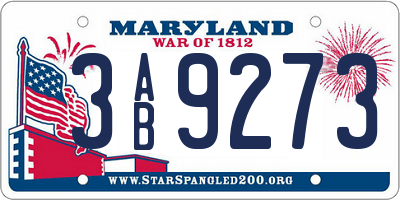 MD license plate 3AB9273