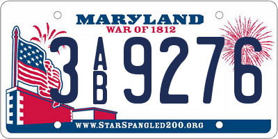 MD license plate 3AB9276