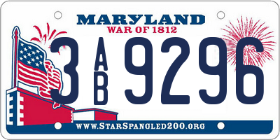 MD license plate 3AB9296