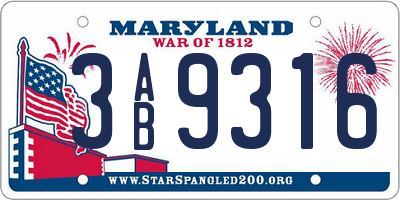MD license plate 3AB9316