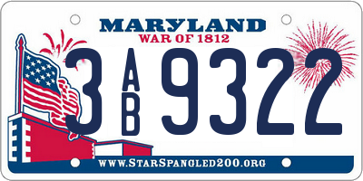 MD license plate 3AB9322