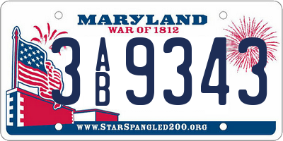 MD license plate 3AB9343