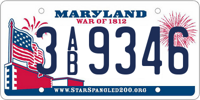 MD license plate 3AB9346