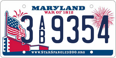 MD license plate 3AB9354
