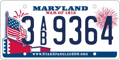 MD license plate 3AB9364