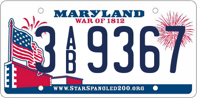 MD license plate 3AB9367