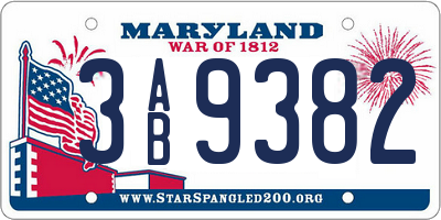 MD license plate 3AB9382