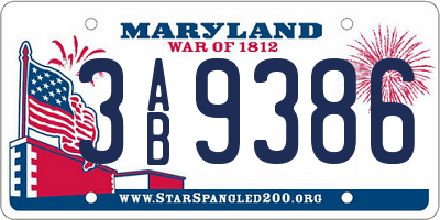 MD license plate 3AB9386