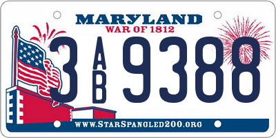 MD license plate 3AB9388