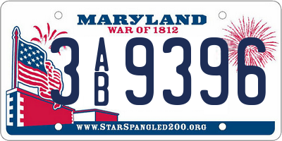 MD license plate 3AB9396