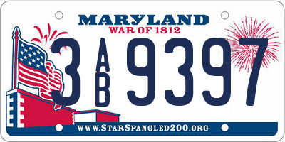 MD license plate 3AB9397