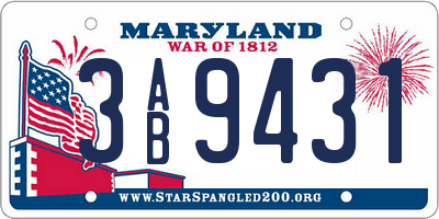 MD license plate 3AB9431