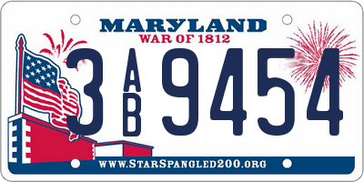 MD license plate 3AB9454