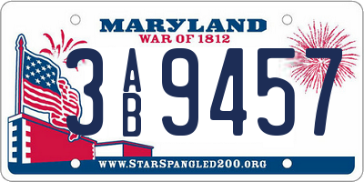 MD license plate 3AB9457