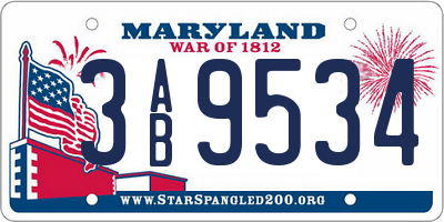 MD license plate 3AB9534
