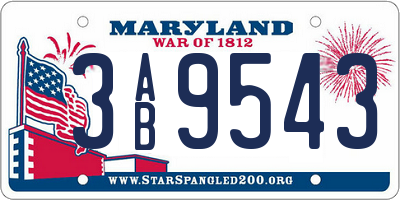 MD license plate 3AB9543