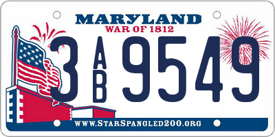 MD license plate 3AB9549