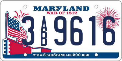 MD license plate 3AB9616
