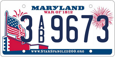 MD license plate 3AB9673