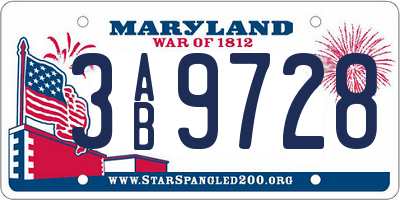 MD license plate 3AB9728