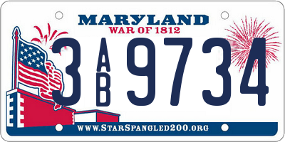 MD license plate 3AB9734