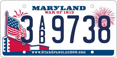 MD license plate 3AB9738