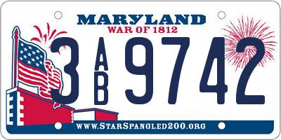 MD license plate 3AB9742