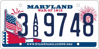 MD license plate 3AB9748