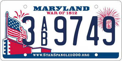 MD license plate 3AB9749