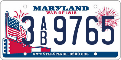 MD license plate 3AB9765