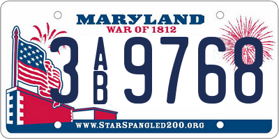 MD license plate 3AB9768