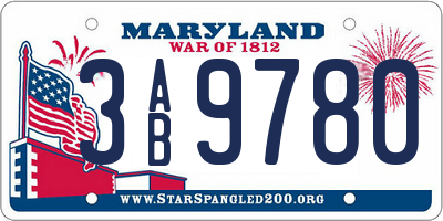 MD license plate 3AB9780