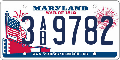 MD license plate 3AB9782