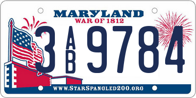 MD license plate 3AB9784