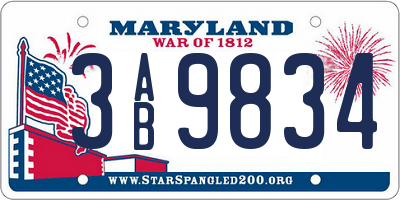 MD license plate 3AB9834