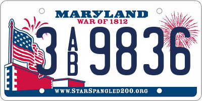 MD license plate 3AB9836