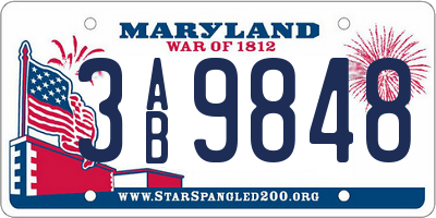 MD license plate 3AB9848
