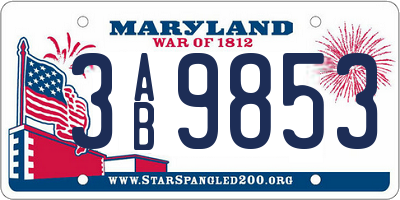 MD license plate 3AB9853