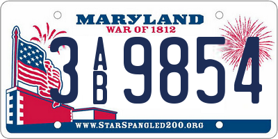MD license plate 3AB9854