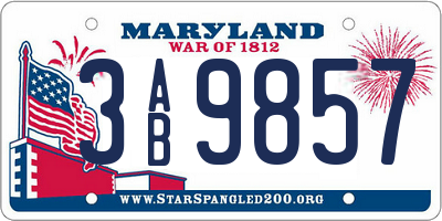 MD license plate 3AB9857