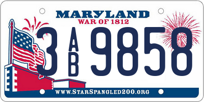 MD license plate 3AB9858