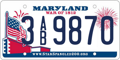MD license plate 3AB9870