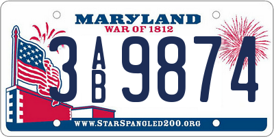 MD license plate 3AB9874