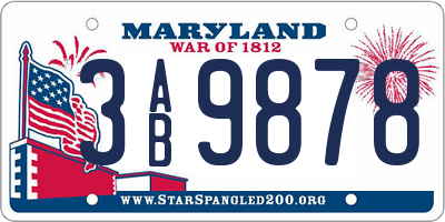 MD license plate 3AB9878